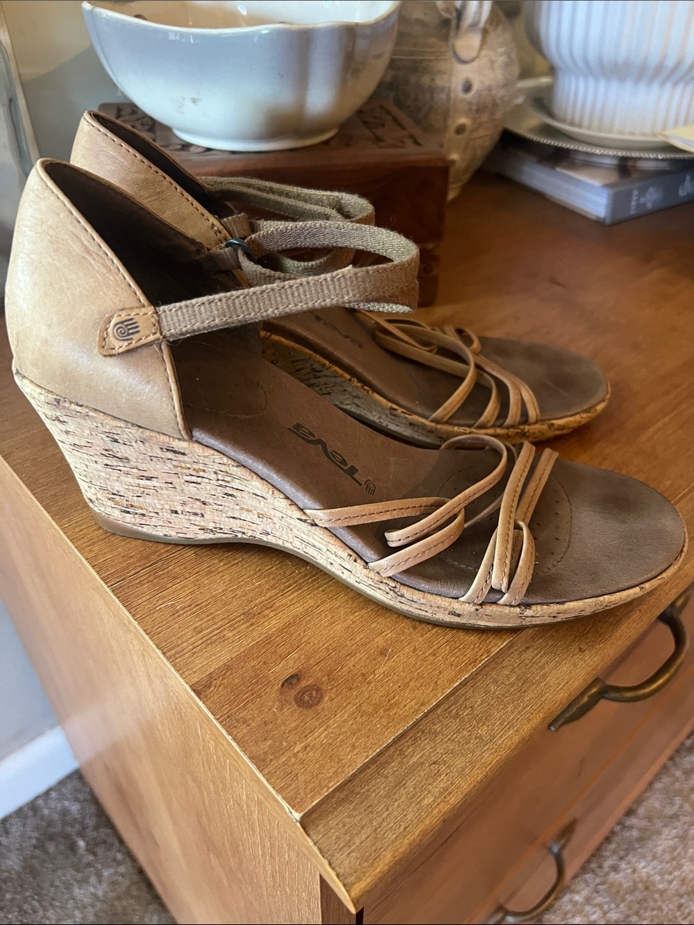 Teva Tan Strappy Cork Wedge Sandals